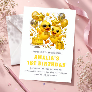 Luxury Yellow First Birthday Party Invitation