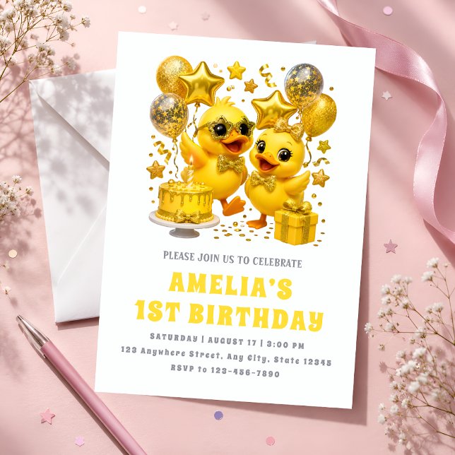 Luxury Yellow First Birthday Party Invitation (Creator Uploaded)