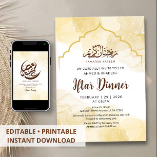Luxury Yellow Gold Marble Iftar Dinner Invitation
