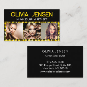 Luxury Yellow Gold Sparkle 3 Photo makeup artist Business Card