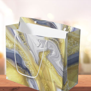 Luxury Yellow Grey Gold Marble Effect Christmas Large Gift Bag