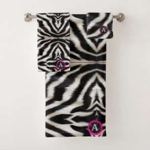 Luxury Zebra Print Elegant Black & White Faux Fur Bath Towel Set