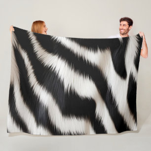 Luxury Zebra Print Elegant Black & White Faux Fur Fleece Blanket
