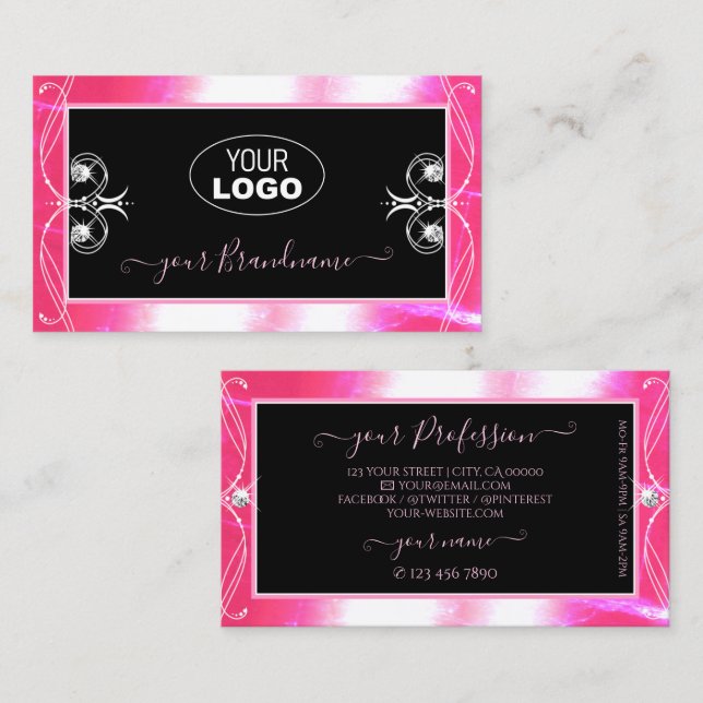 Luxuy Black Pink Sparkle Jewels Ornaments Add Logo Business Card (Front/Back)