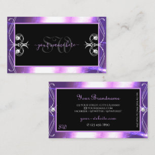 Luxuy Ornate Black Purple Sparkle Jewels Initials Business Card