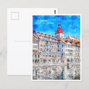 Luzern Switzerland Travel Place Watercolor Postcard