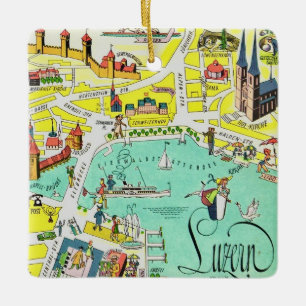 Luzerne Switzerland Colorful Map Ceramic Ornament