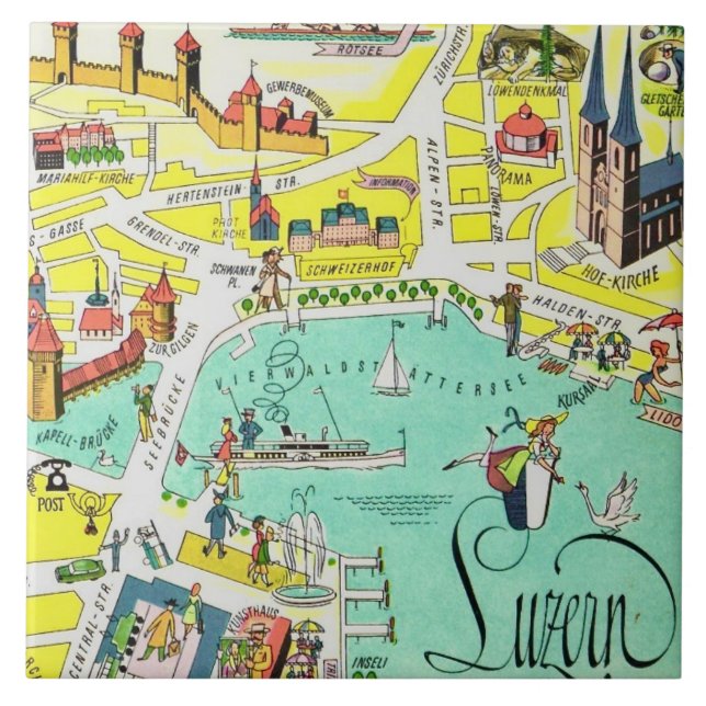 Luzerne Switzerland Colorful Map Tile (Front)