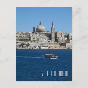 Luzzu Fishing Boat Valletta Skyline Harbour Malta Postcard