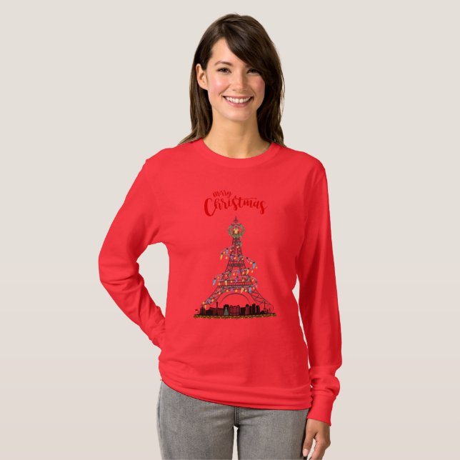 LV Eiffel Tower Christmas Long Sleeve T-Shirt (Front Full)