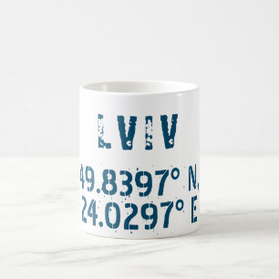 Lviv Ukraine Latitude & Longitude Distressed  Coffee Mug