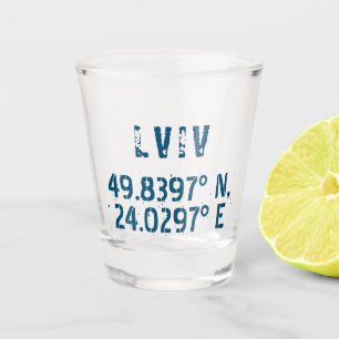 Lviv Ukraine Latitude & Longitude Distressed  Shot Glass
