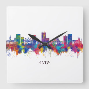 Lviv Ukraine Skyline Square Wall Clock