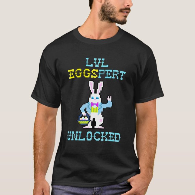 LVL Eggspert Unlocked Funny Gaming Egg Hunt Easter T-Shirt (Front)