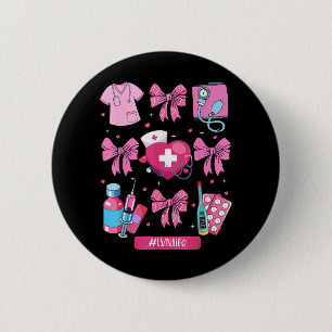 Lvn Valentines Day Coquette Bow Stethoscope Nurse 6 Cm Round Badge