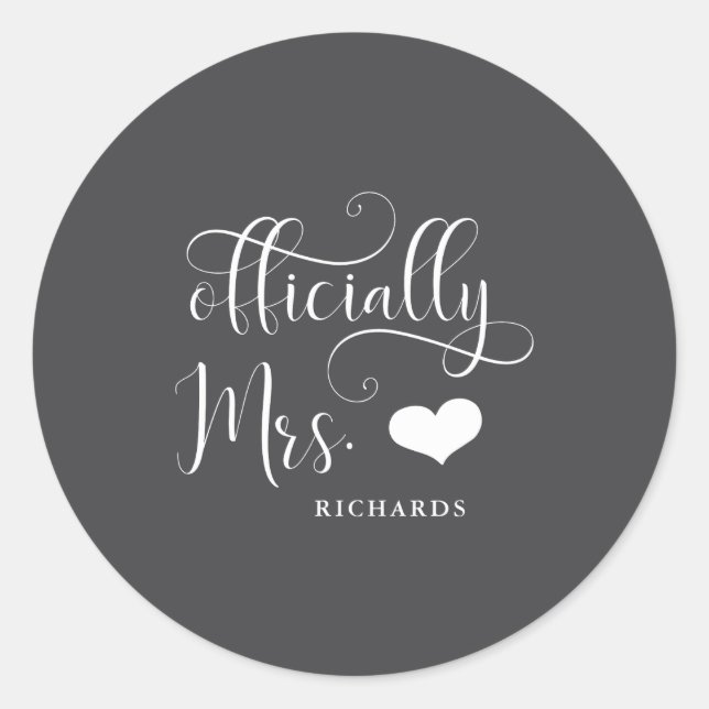 Ly Mrs New Bride With Heart Dark _1  Classic Round Sticker (Front)