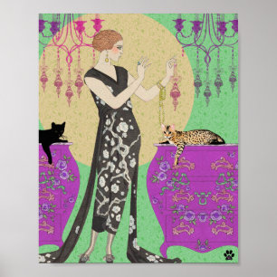 Lydia & Bengal in Fuchsia and Green Poster