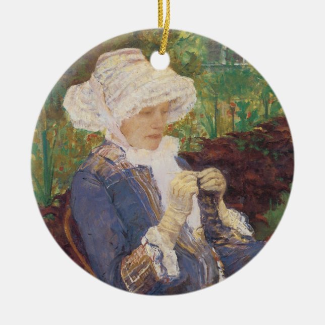 Lydia Crocheting in Garden at Marly, Mary Cassatt Ceramic Tree Decoration (Front)