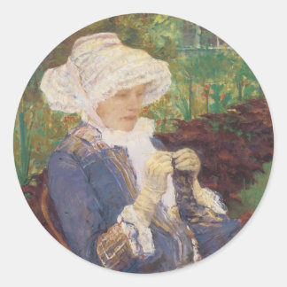 Lydia Crocheting in Garden at Marly, Mary Cassatt Classic Round Sticker