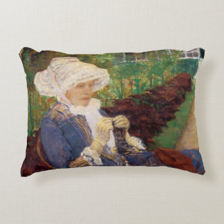 Lydia Crocheting in Garden at Marly, Mary Cassatt Decorative Cushion