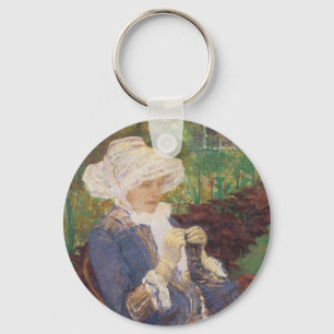 Lydia Crocheting in Garden at Marly, Mary Cassatt Key Ring