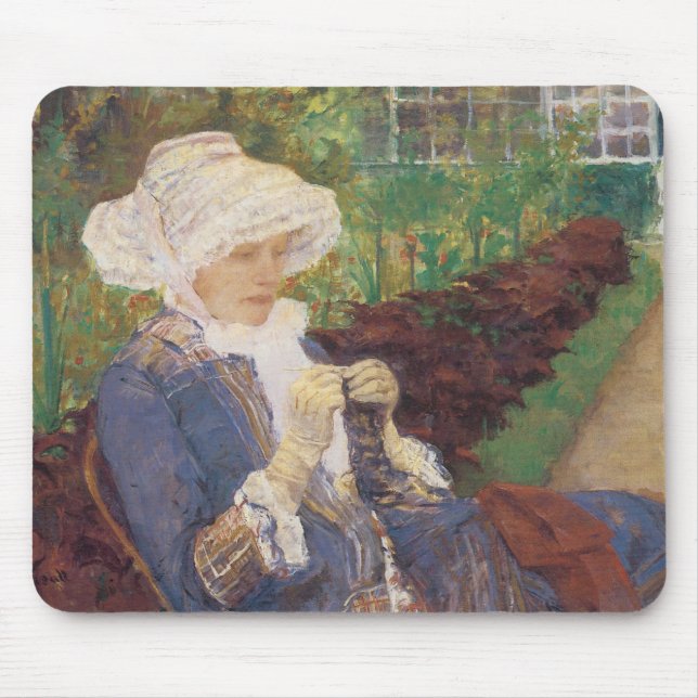 Lydia Crocheting in Garden at Marly, Mary Cassatt Mouse Mat (Front)