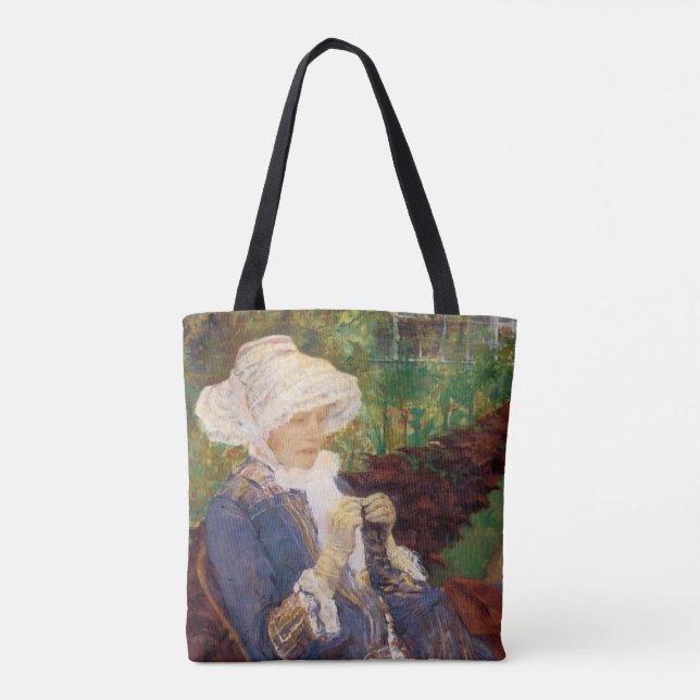 Lydia Crocheting in Garden at Marly, Mary Cassatt Tote Bag (Back)