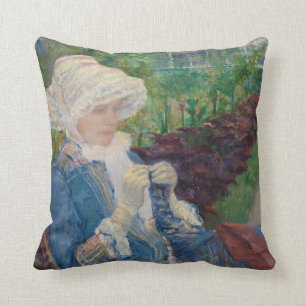 Lydia Crocheting in the Garden at Marly Cushion