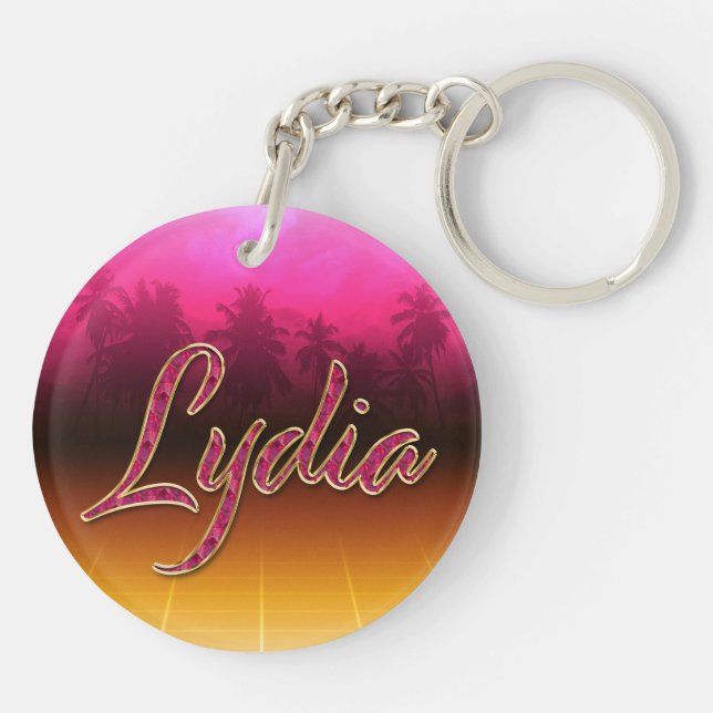Lydia First name golden pink keychain (Back)