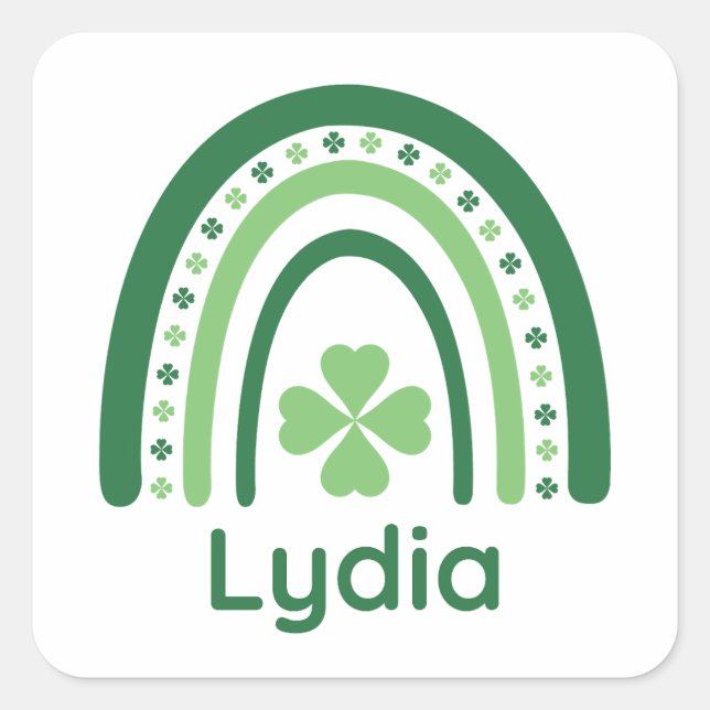 Lydia Name Clover Boho Rainbow Square Sticker (Front)