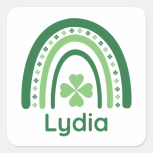 Lydia Name Clover Boho Rainbow Square Sticker