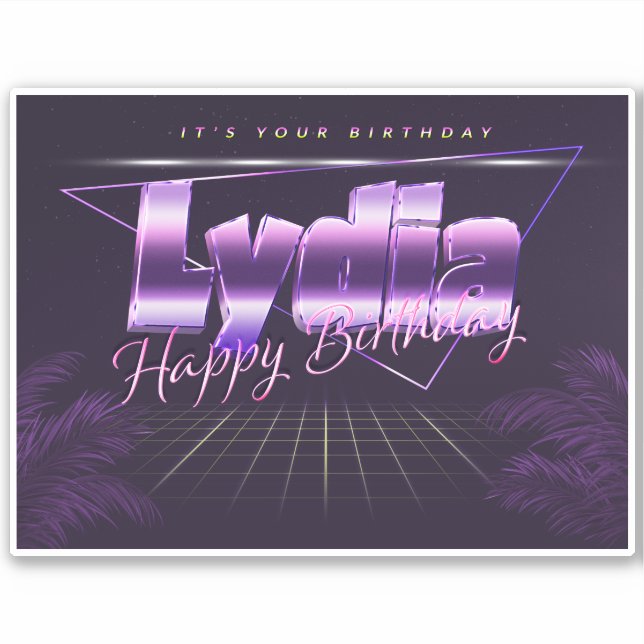 Lydia Name First name lila retro Sticker Birthday (Front)