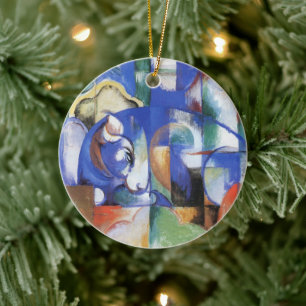 Lying Bull by Franz Marc, Vintage Cubism Art Ceramic Tree Decoration
