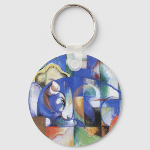 Lying Bull by Franz Marc, Vintage Cubism Art Key Ring
