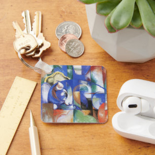 Lying Bull by Franz Marc, Vintage Cubism Art Key Ring