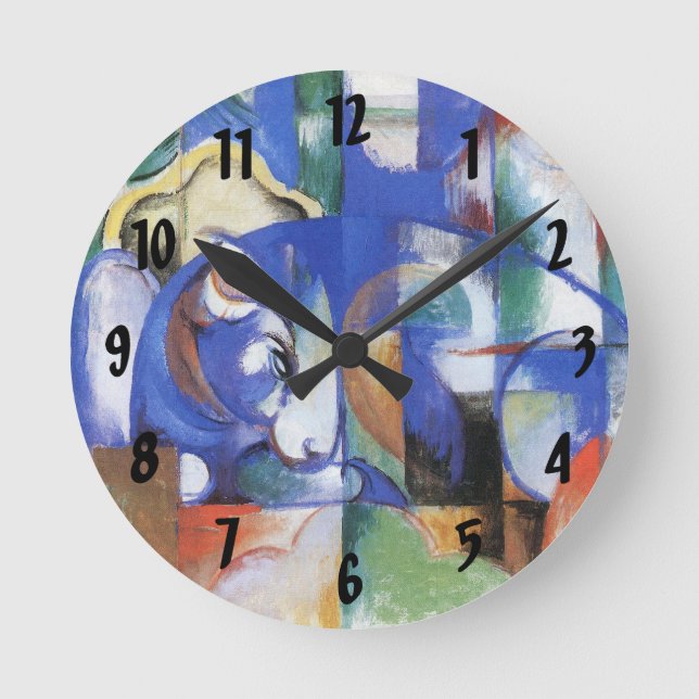 Lying Bull by Franz Marc, Vintage Cubism Art Round Clock (Front)