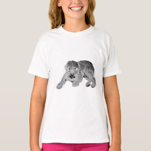 Lying Curly Dog T-Shirt – Black & White Pet Art