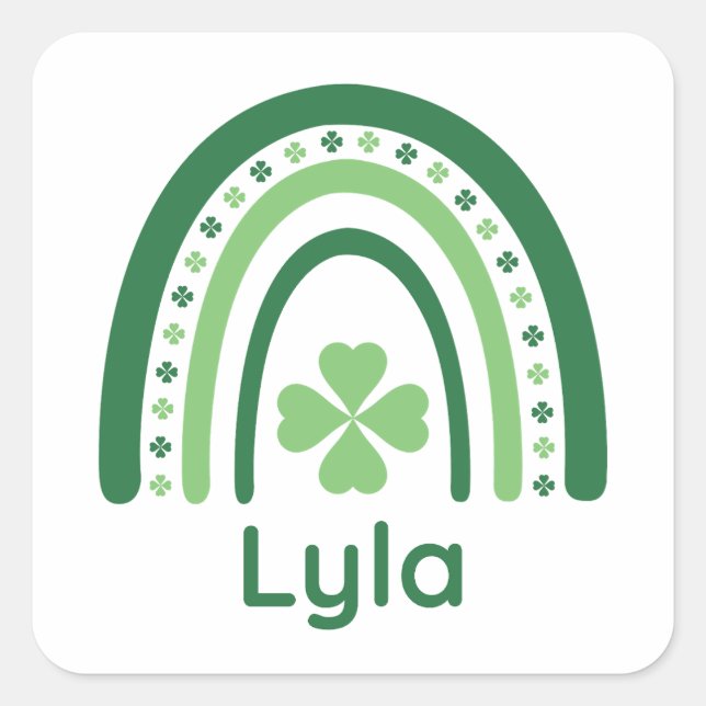 Lyla Name Clover Boho Rainbow Square Sticker (Front)