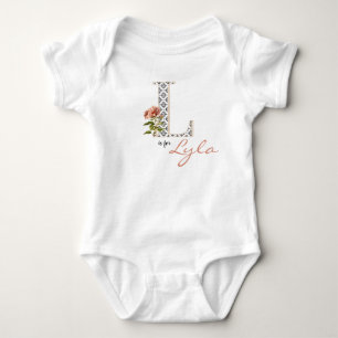 Lyla Name Reveal Floral Letter L Girl Whimsical Baby Bodysuit