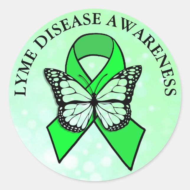 Lyme Disease Awareness Butterfly Ribbon Classic Round Sticker (Front)