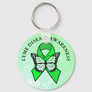 Lyme Disease Awareness Butterfly Ribbon Key Ring