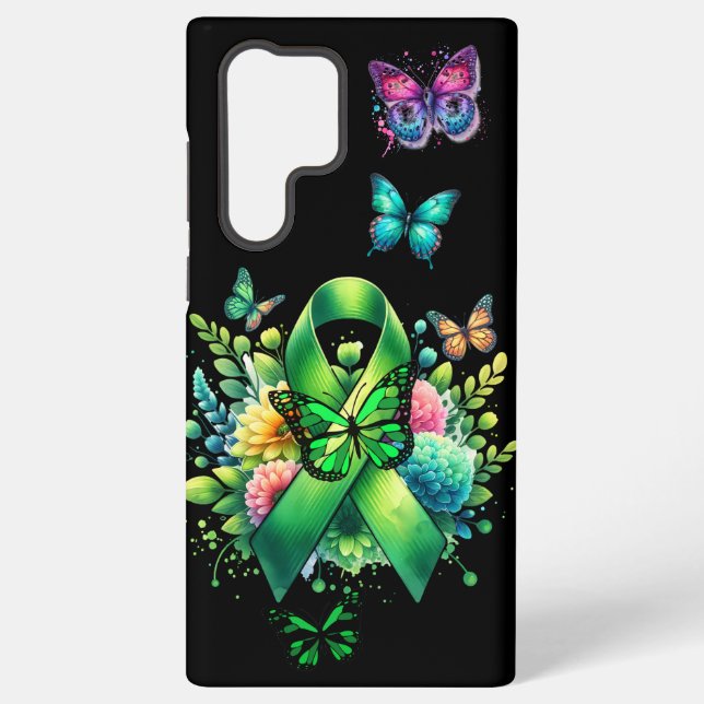 Lyme Disease Awareness Ribbon and Butterflies Samsung Galaxy S22 Ultra Case (Back)