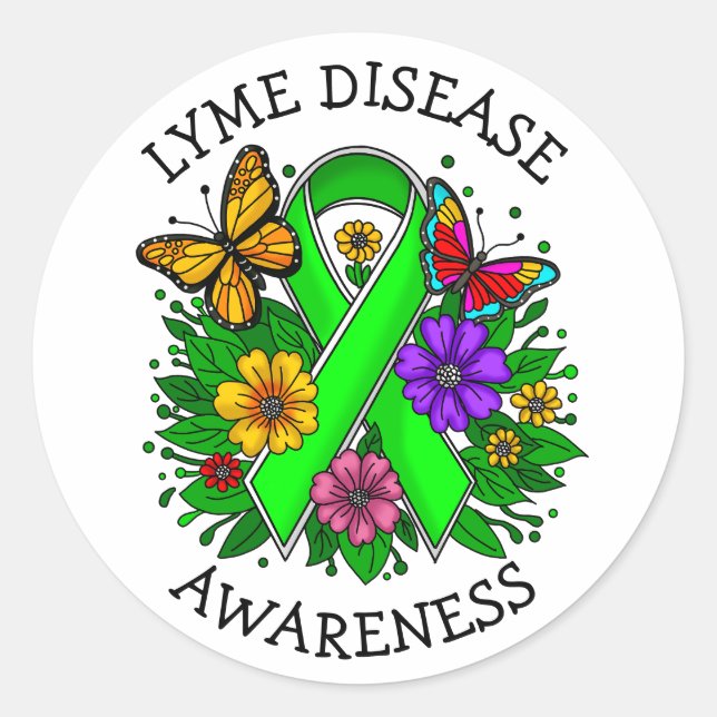 Lyme Disease Awareness Ribbon Classic Round Sticker (Front)