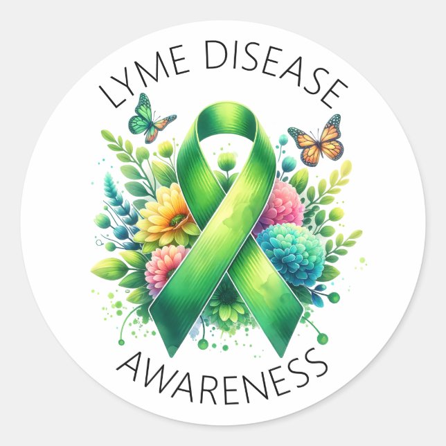 Lyme Disease Awareness Ribbon Classic Round Sticker (Front)