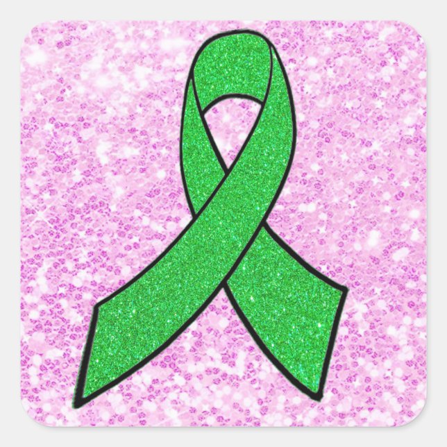 Lyme Disease Awareness Ribbon Faux Pink Glitter Square Sticker (Front)