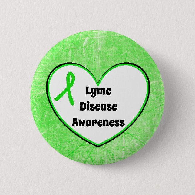 Lyme Disease Awareness Ribbon  Heart Button (Front)
