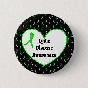 Lyme Disease Awareness Ribbon Heart Button