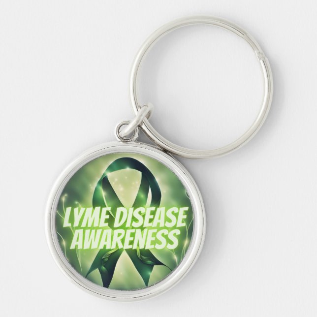 Lyme Disease Awareness  Stylish Glowing Green Key Ring (Front)