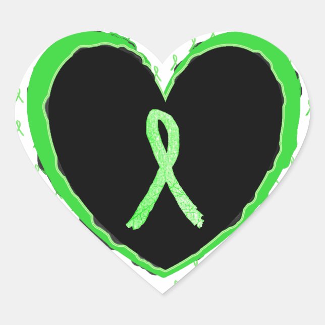 Lyme Disease Black and Lime Green Heart sticker (Front)