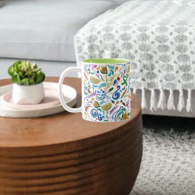 Lyme Disease, Green Ribbon Awareness Two-Tone Coffee Mug (Lyme Disease, Green Ribbon Awareness Coffee Lattte Tea Mug with lime green color on the inside #lyme)